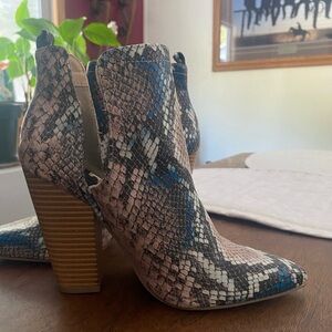 JustFab Blue and Brown Ankle Booties with Chunky Heel